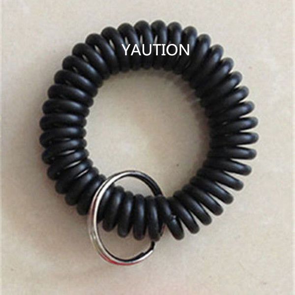 

2 pcs spiral wrist coil key chains / new in sealed bag / black, Silver