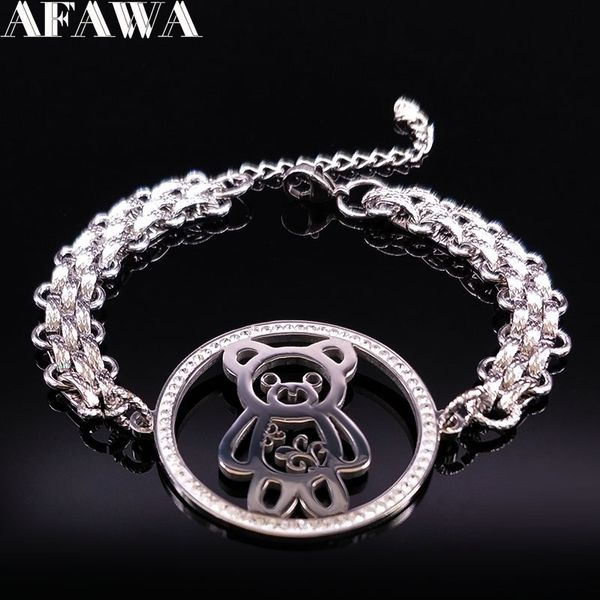 

2018 fashion bear crystal stainless steel charm bracelet women silver color bracelets bangles jewelry pulceras para mujer b18173, Black