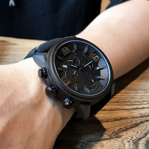 

megir men creative big dial sports watches fashion brand waterproof leather quartz wrist watch relogio masculino, Slivery;brown