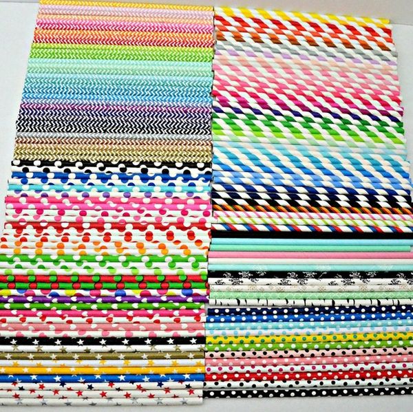 

Whole ale 1000pc dhl paper traw bulk over 300 de ign pick color triped polka dot chevron patterned drinking paper traw party
