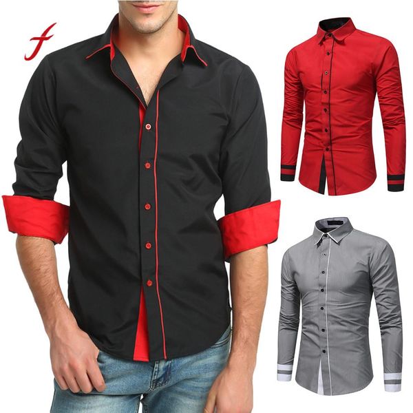 

feitong мужские рубашки мужские осень повседневная формальные лоскутное slim fit с длинным рукавом dress shirt top 2018 новые поступления му, White;black