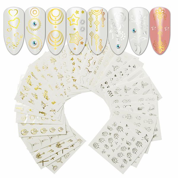

30 pcs/set gold silver nail water sticker feather flower spider design decal for nails decoration nail art manicure diy, Black