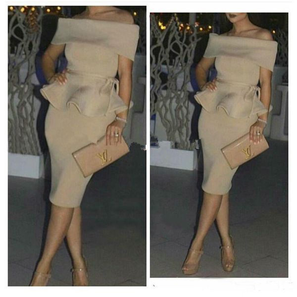 

Champagne Nude stain Dubai Cheap Cocktail Dress Arabic Women Off The Shoulder Short Prom Dress Middle East Formal Gowns