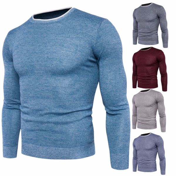 

2018 autumn and winter new men's sweaters foreign trade round neck solid color warm men's sweater, White;black
