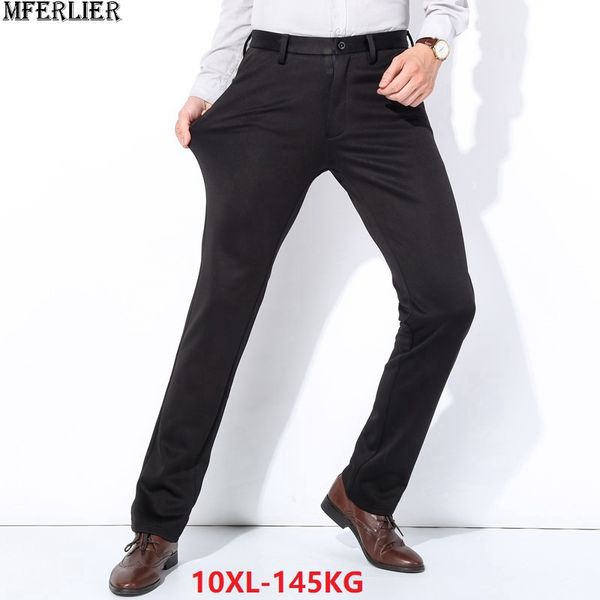 

men suit pants fleece thick plus large size big 9xl 10xl warm trousers formal elasticity winter straight pants business 48 50 52, White;black
