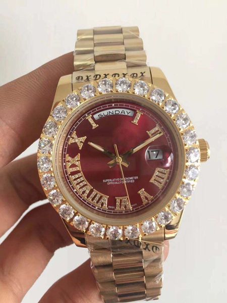 

ААА бесплатная доставка часы мужчины люксовый бренд день-дата красное лицо алмаз часы мужские автоматические сапфировые оригинальные застежка механические наручные часы