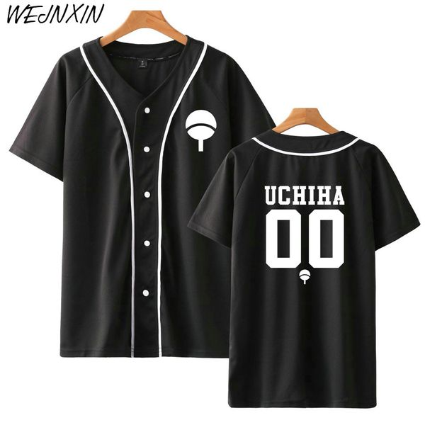 

new anime design naruto baseball shirt short sleeve baseball jacket uchiha hatake uzumaki clan badge print shirts clothes, Black