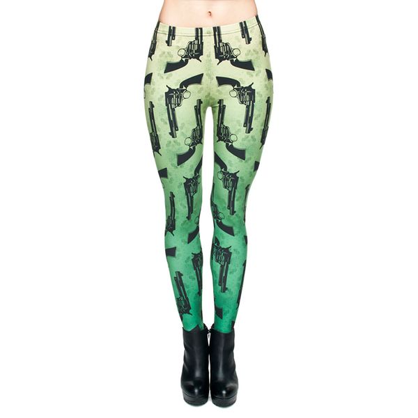 Lady Gun 3D Graphic Print Skinny Stretchy Pants Gradient Green Leggings
