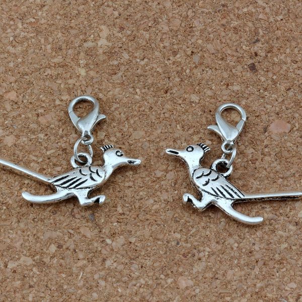 

100pcs/lots antique silver roadrunner bird charms bead with lobster clasp fit charm bracelet diy jewelry 28x26mm a-257b, Bronze;silver