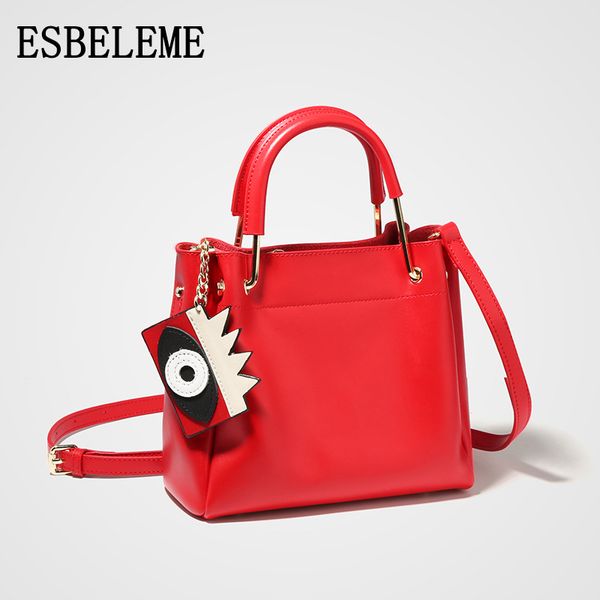 

2018 european style genuine leather women boston handbags for female red large capacity ladies cow leather shoulder bags yi398
