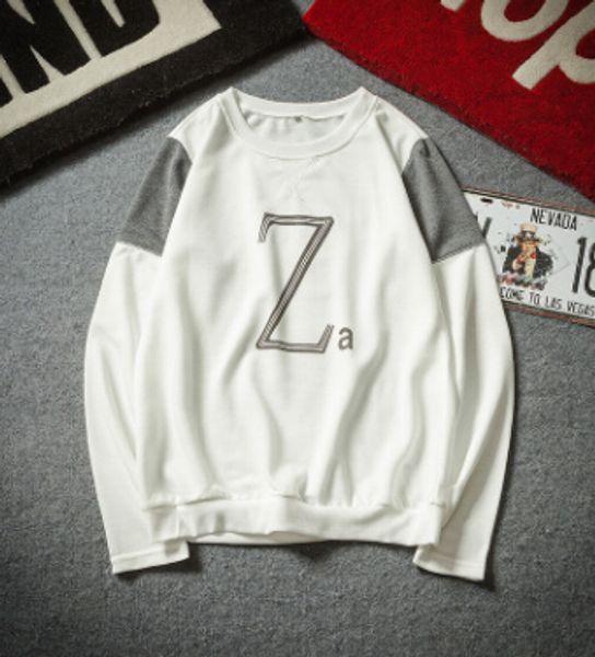 

men's t-shirts mens z letter printed long sleeve t-shirt male casual thin crew neck pullover spring autumn fashion, White;black