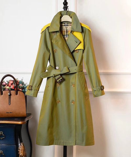 

Новый британский ветер вязание декоративная строчка двухрядная пуговица свободная отворот средней длины женская куртка ветровка