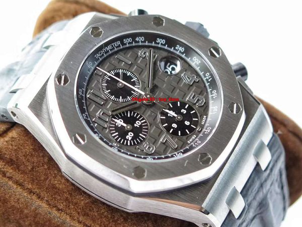 

watch jf v2 42mm royaloak chronograph steel cal.3126 automatic mens watch 26470st dark gray dial leather strap gents watches, Slivery;brown