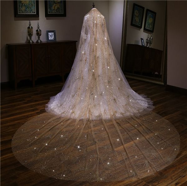 

luxury wedding veils bling beaded 3.5 m long 3m width stars champagne gold bridal veil one layer wedding veil, Black