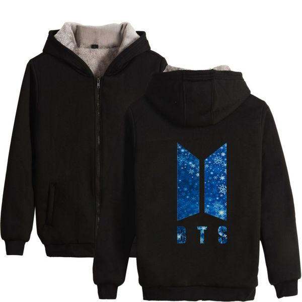 

men's bts logo printed cardigan thick hoodies casual hooded pullover male female mens designer high street sweatshirts, Black