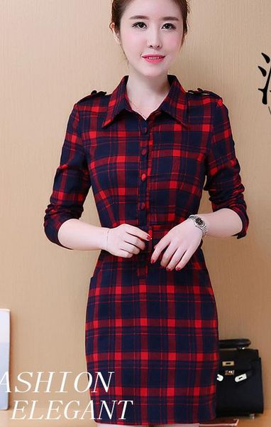 

long sleeved dress 2017 autumn korean women's dress chequer dress, Black;gray