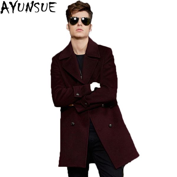 

ayunsue new 2017 autumn winter jacket men wool long coats turn-down collar abrigo hombre slim fit lx778, Black