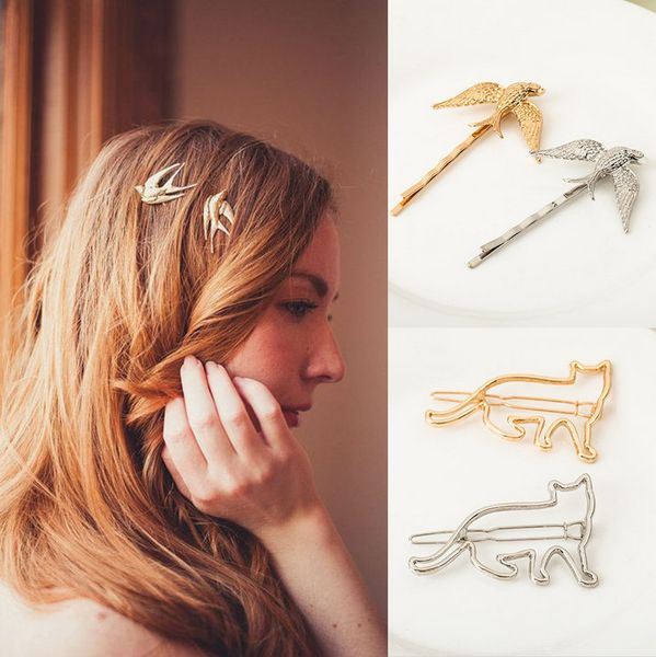 

wholesale hair clips brand new bohemia fashion women hair jewelry gold silver plated alloy animals barrettes ler002, Golden;silver