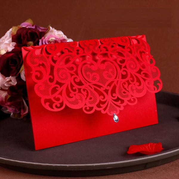 Lussuosi inviti di nozze con taglio laser rosso bianco Cina Eleganti carte per inviti di nozze Forniture per decorazioni di nozze