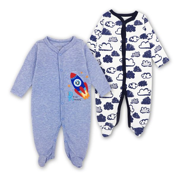 

2 pcs brand baby romper long sleeves 100% cotton baby pajamas cartoon printed newborn baby girls boys clothes wholesale, Blue