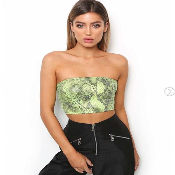 

2018 new fashion women summer casual short sleeveless snake print crop, White