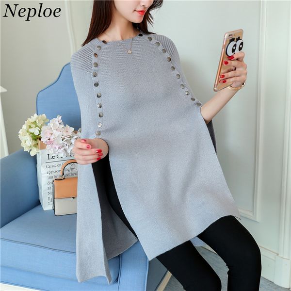 

neploe rivets beading knitted women cloak style sweater solid casual loose female pullover 2018 auttum winter new outwear 69206, White;black