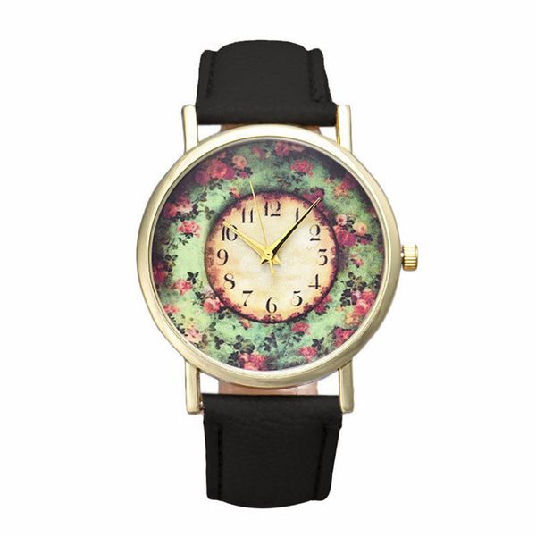 

ale alloy quartz colorful ladies watch pastorale floral women leather b analog quartz dial wrist watch j 19 p*21, Slivery;brown