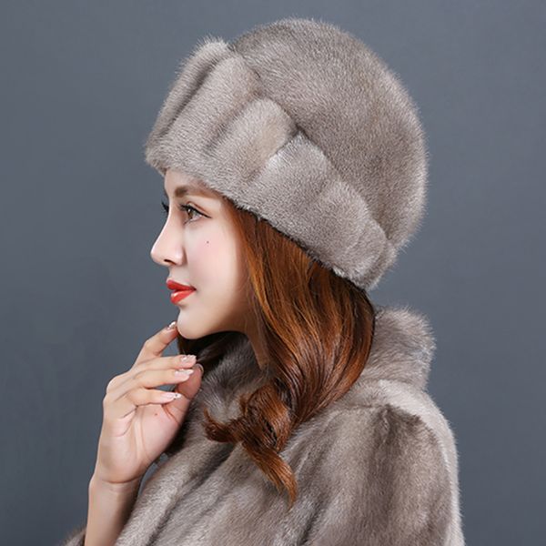 

2018 women new real mink hair fur hat thermal winter outdoors warm windproof female solid skullies & beanies caps casual, Blue;gray
