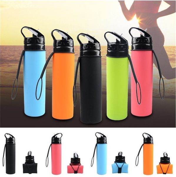 

5 colors creative 600ml sport water bottle outdoor drinking water cup portable silicone folding kettle t3i0442