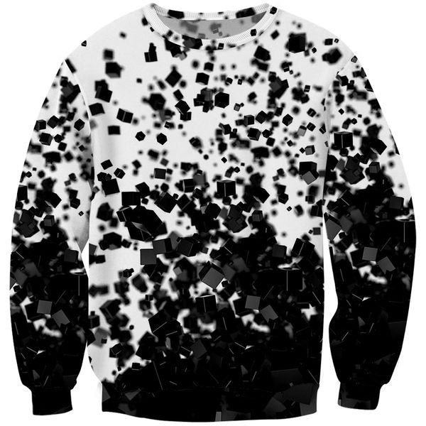 

cloudstyle 2018 men's pullovers 3d print black white square long sleeve thin streetwear harajuku loose short sweatshirt