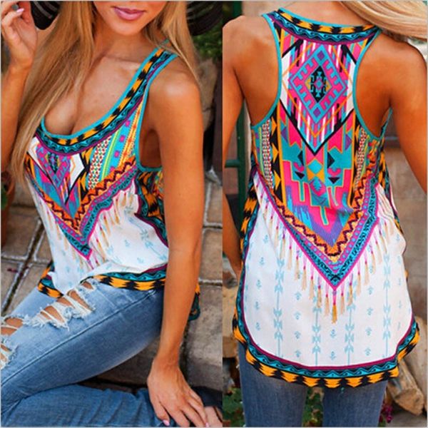 

women tank o-neck sleeveless print loose women vestiti estivi donna ropa verano mujer cropped feminino summer top, White