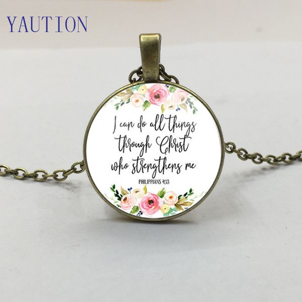 

yaution philippians 4:13 through christ bible verse pendant necklace inspirational jewelry christian gifts, Silver