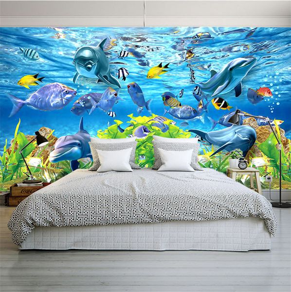 

3d custom wallpaper underwater world marine fish mural children room tv backdrop aquarium wallpaper mural