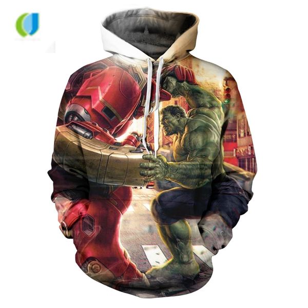 

2018 3d print hulk theme hoodies for women/men and hulk costume causal loose sweatshirts, Black