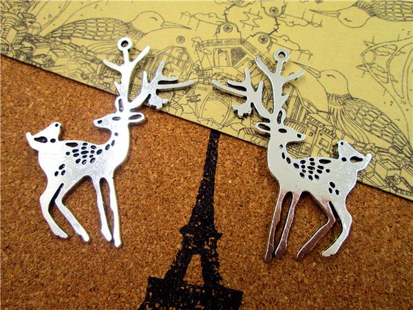 

15pcs--large reindeer charms, antique sliver 2 side deer with a bird charm pendants, Bronze;silver