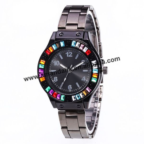 

2019 wholesale colorful rhinestone metal alloy watches women dress wrist watches no logo metal wrist 919513, Slivery;brown