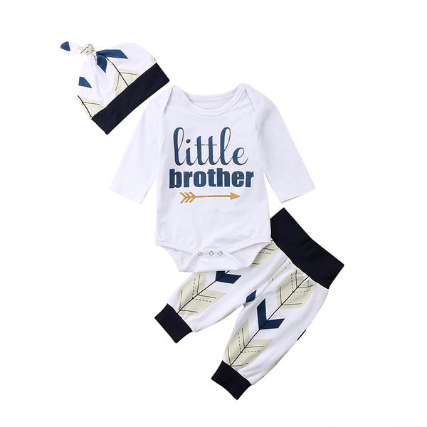 

newborn baby boys brother set clothes 3pcs long sleeve letter bodysuit print pants hat infant cute outfits autumn fashion 2018, White