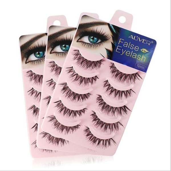 

5 pairs women's fashion handmade natural false eyelashes clear band crisscross false eyelashes extension beauty makeup tools