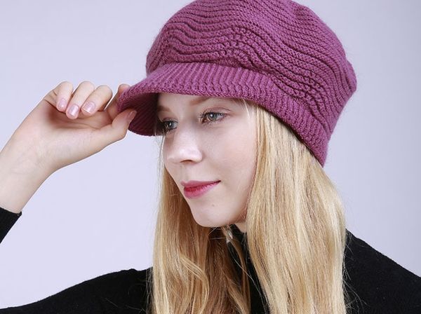 

new fashion women's hat winter skully beanies knitted hats rabbit fur flat cap pure color and velvet, White