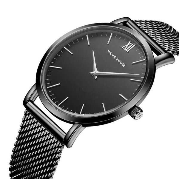 

va va voom luxury male watch ultra thin stainless steel wristwatch business clock waterproof scratch-resistant men watches watch, Slivery;brown