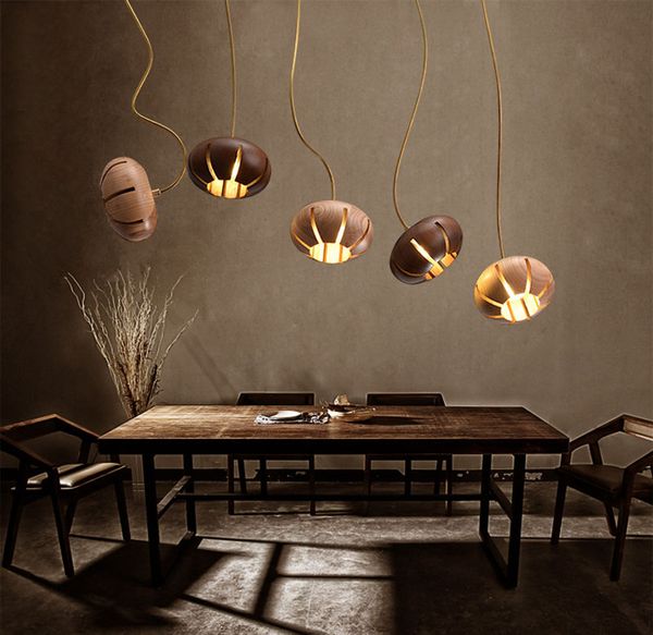 

5 heads nordic wood flower chandelier bending steel pipe pendant light