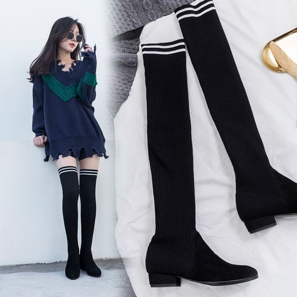 Women Fashion Summer Flat Heel Round Toe High Lace Up Boots