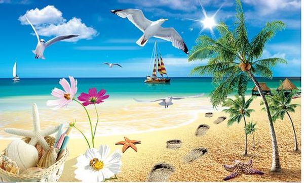 

classic painting wallpaper beach seaside tv background wall window mural wallpaper