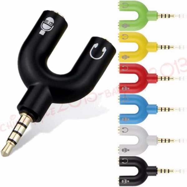 

u shape 3.5mm stereo splitter audio earphone headset headphone 2 way splitter microphone adapter for iphone ipod mp3 pc headphone speaker