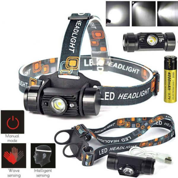 Mini À Prova D 'Água Sensor IR LED Headlamp USB Recarregável Caça Lanterna Lanterna Motion Motion Sensor Lanterna Cabeça Tocha 18650 Carregador