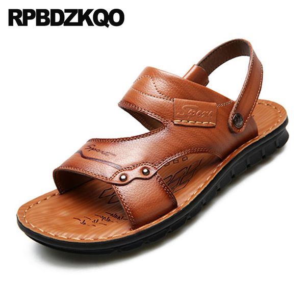 

black fashion sneakers strap slip on breathable shoes slides slippers men sandals leather summer brown casual sport designer