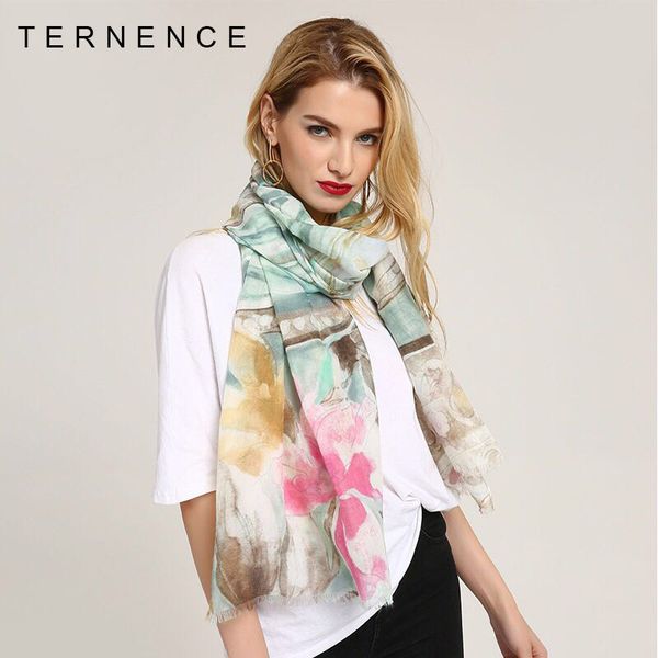 

ternence new design brand print flower tassel cotton scarves women 2018