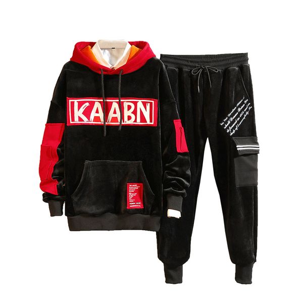 

loldeal loose double-sided gold velvet men tracksuit autumn winter active suit set outwear hooded hoodies and long pants, Gray