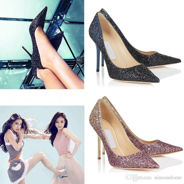 Gradient Sequin Black Blue Golden High Heel Shoes Europe Luxury