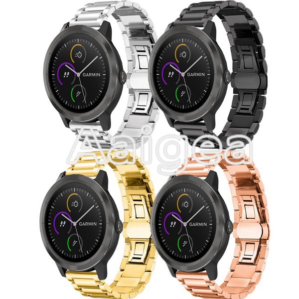 

stainless steel butterfly clasp band strap for garmin vivoactive 3 bip classic smart watch metal replacement wrist bands, Black;brown